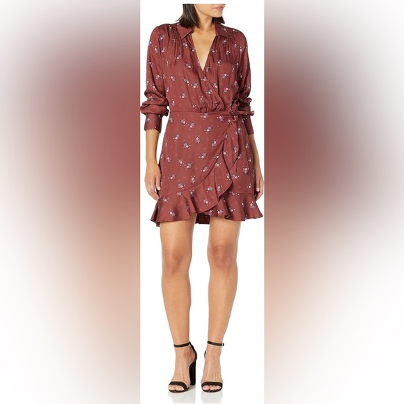PAIGE Wmns Parisa Mini Wrap Dress W/Long Sleeves in Velvet Red Multi Size m - Picture 1 of 14